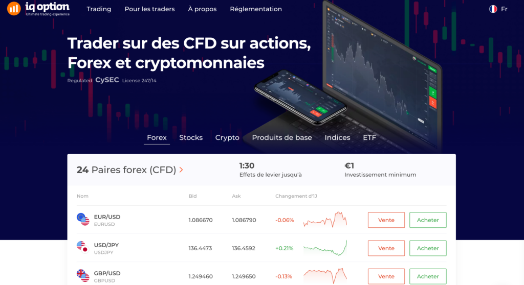 capture d'écran trader CFD actions iq option